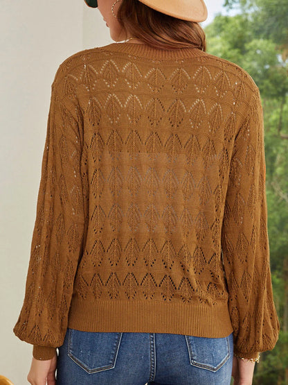 Openwork Button Up Cardigan Easy Apparels