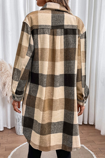 Plaid Button Down Longline Coat Easy Apparels