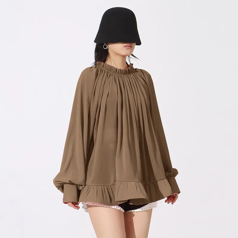 Trendsi Ruffled Hem Long Sleeve Blouse