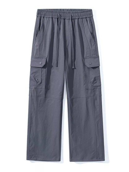 Men's Full Size Drawstring Cargo Wide Leg Pants Plus Size Modern Gray Easy Apparels