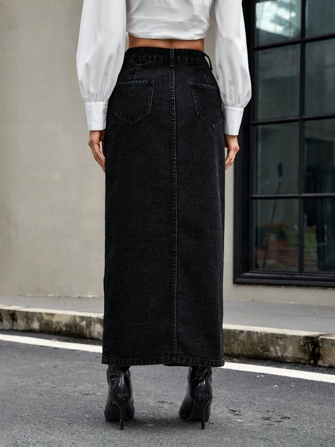 Button Front Denim Skirt Easy Apparels