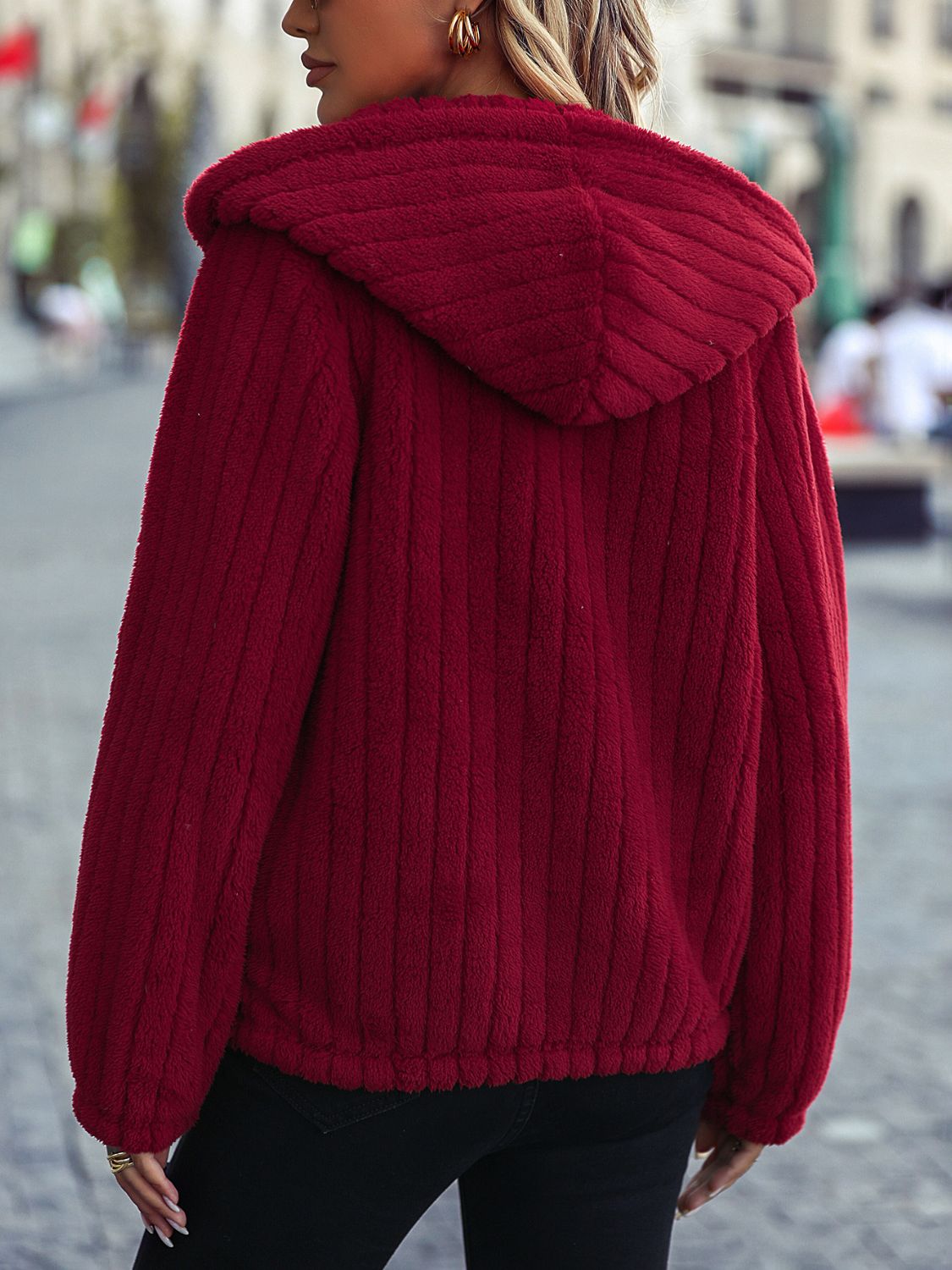 Zip-Up Hooded Jacket with Pockets Easy Apparels