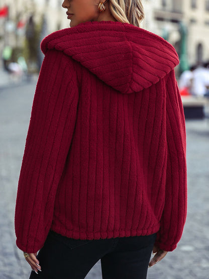 Zip-Up Hooded Jacket with Pockets Easy Apparels