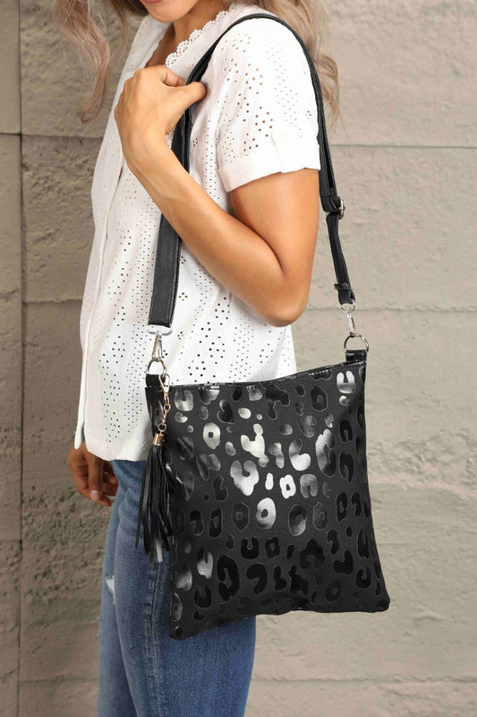 Adored PU Leather Shoulder Bag with Tassel Black One Size Easy Apparels