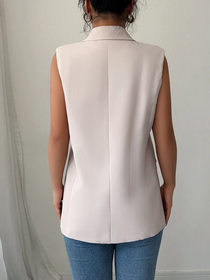 One Button V-Neck Blazer Vest Coat Easy Apparels