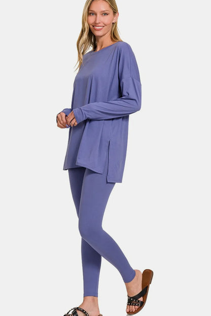 Zenana Full Size Brushed Microfiber Top and Leggings Lounge Set Marlin Easy Apparels
