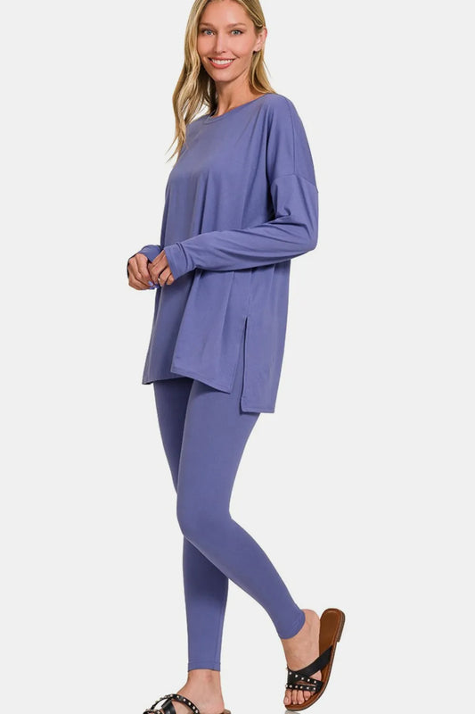 Zenana Full Size Brushed Microfiber Top and Leggings Lounge Set Marlin Easy Apparels