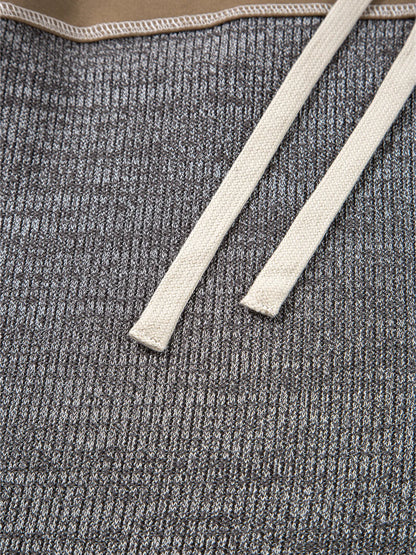 Trendsi Mixed Texture Patchwork Exposed Seam Half Button Hoodie