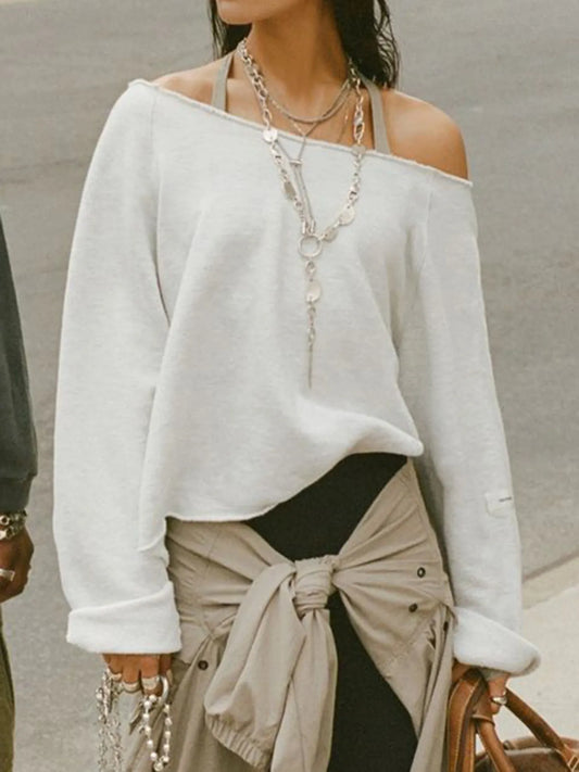 Trendsi Off-Shoulder Long Sleeve Sweatshirt White