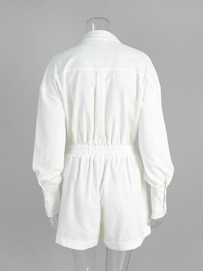 Casual Button Front Long Sleeve Romper Easy Apparels