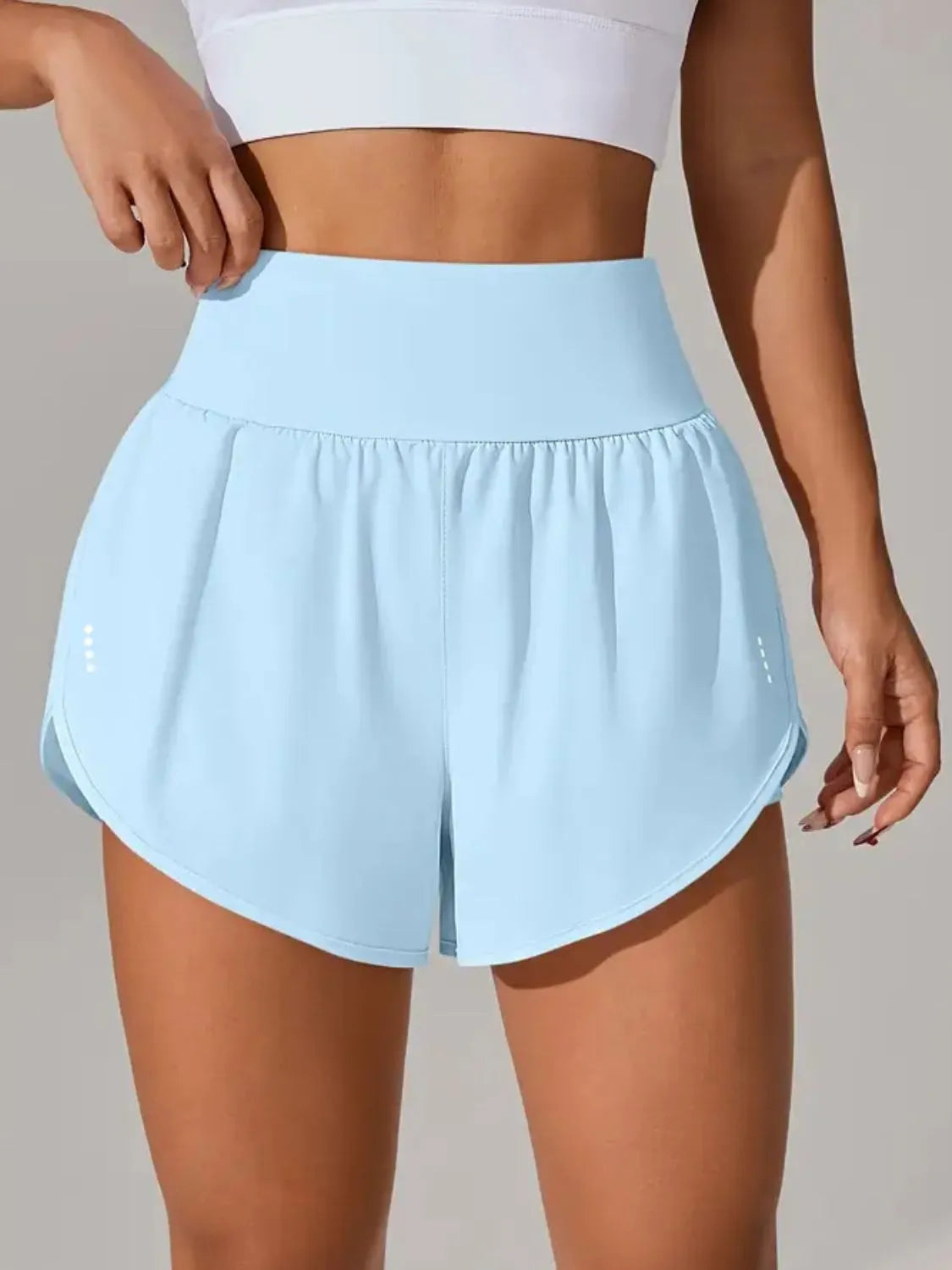 Pocketed High Waist Active Shorts Light Blue Easy Apparels
