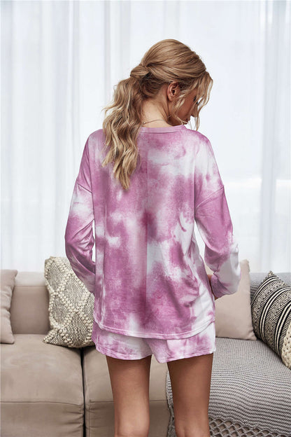 Tie-Dye Dropped Shoulder Top and Shorts Lounge Set Easy Apparels