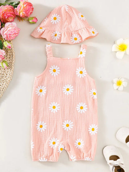 Children's Daisy Textured Wide Strap Romper and Hat Set Easy Apparels