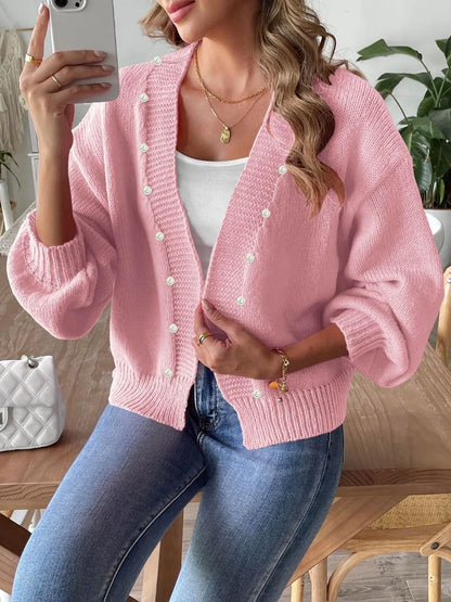 Pearl Open Front Long Sleeve Cardigan Blush Pink Easy Apparels
