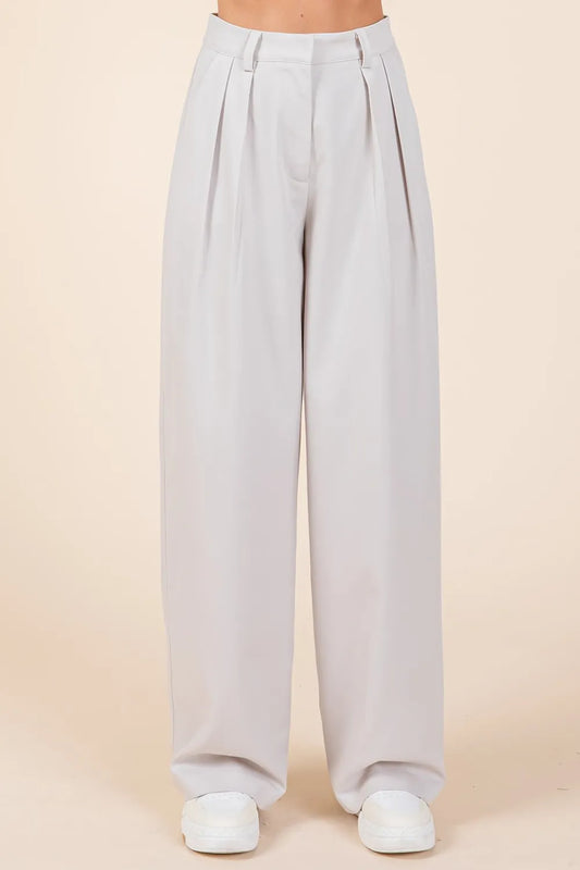 Mittoshop Pintuck Detail High Rise Pants Light Gray Easy Apparels