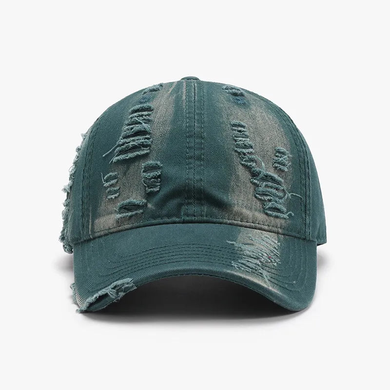 Distressed Adjustable Cotton Baseball Cap Dark Green One Size Easy Apparels