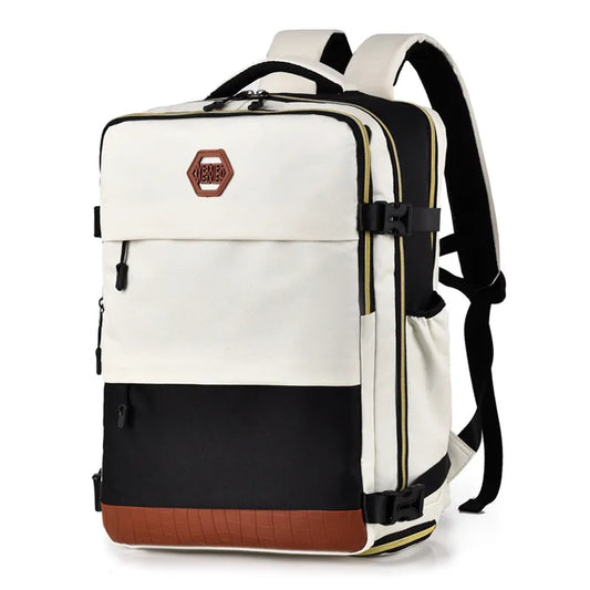 Color Block Multi-Pockets Backpack Bag Beige One Size Easy Apparels