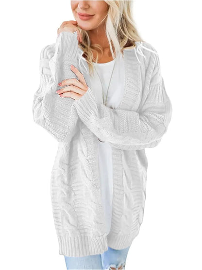 Cable-Knit Open Front Long Sleeve Cardigan Easy Apparels