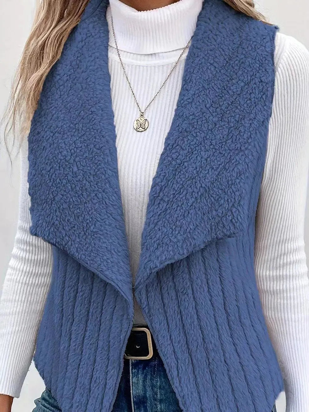 Open Front Fuzzy Vest Coat Easy Apparels