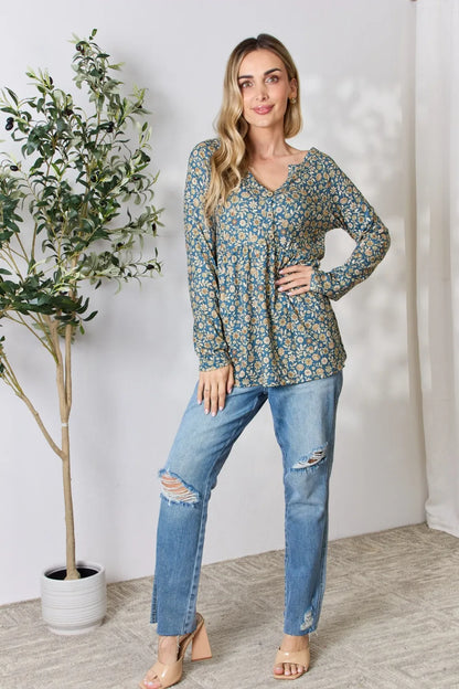 Trendsi Heimish Full Size Floral Half Button Long Sleeve Blouse