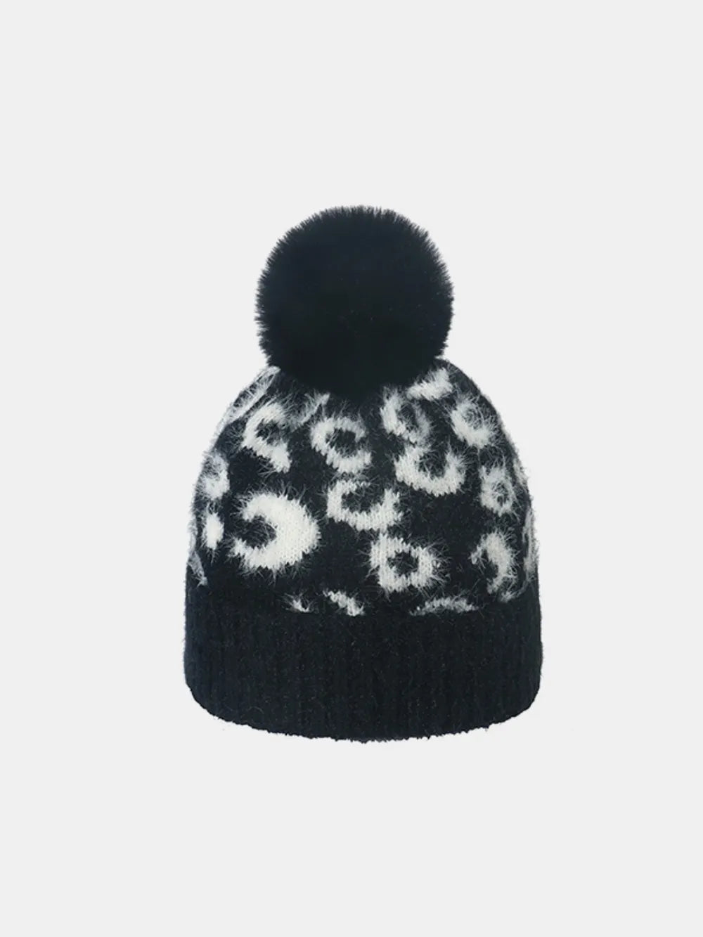 Leopard Hat with Pompom Black One Size Easy Apparels