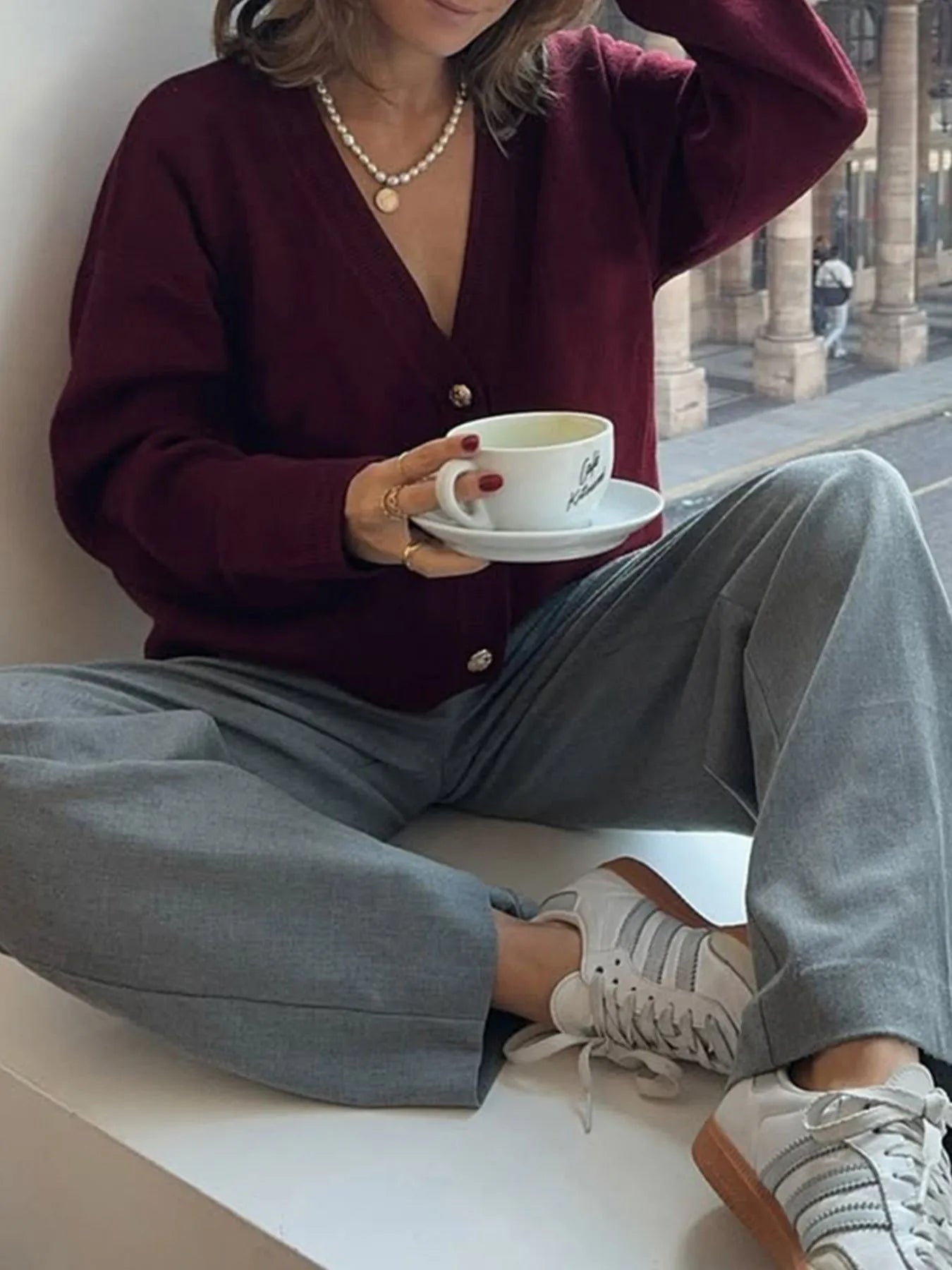 Button-Front Long Sleeve Cardigan Easy Apparels