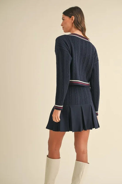 MABLE Cable-Knit Top and Pleated Skirt Sweater Set Easy Apparels