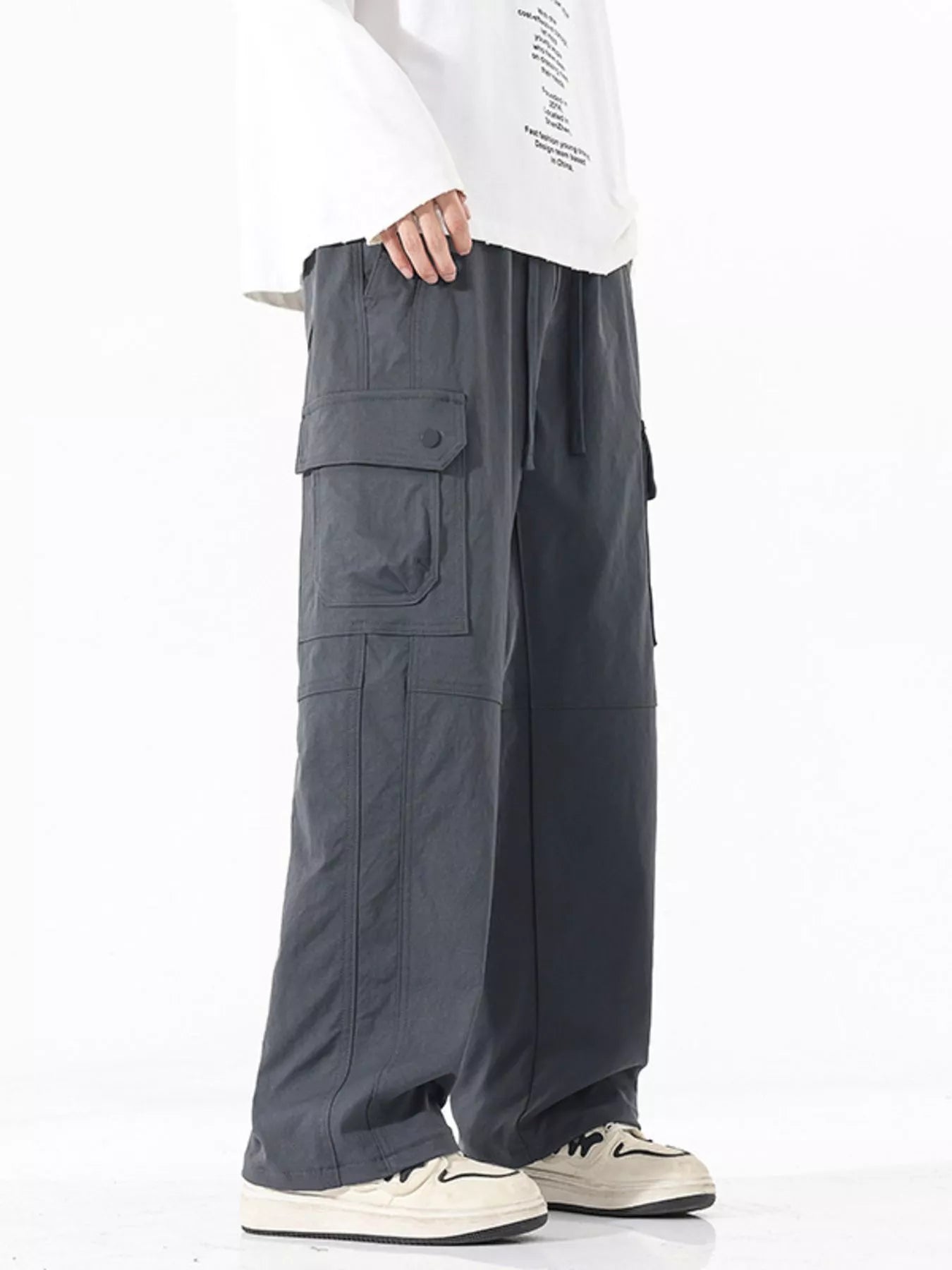Men's Full Size Drawstring Cargo Wide Leg Pants Plus Size Easy Apparels
