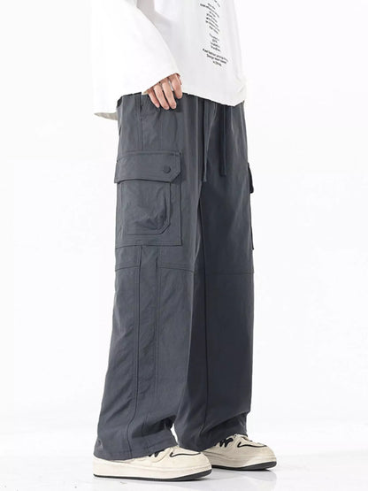 Men's Full Size Drawstring Cargo Wide Leg Pants Plus Size Easy Apparels