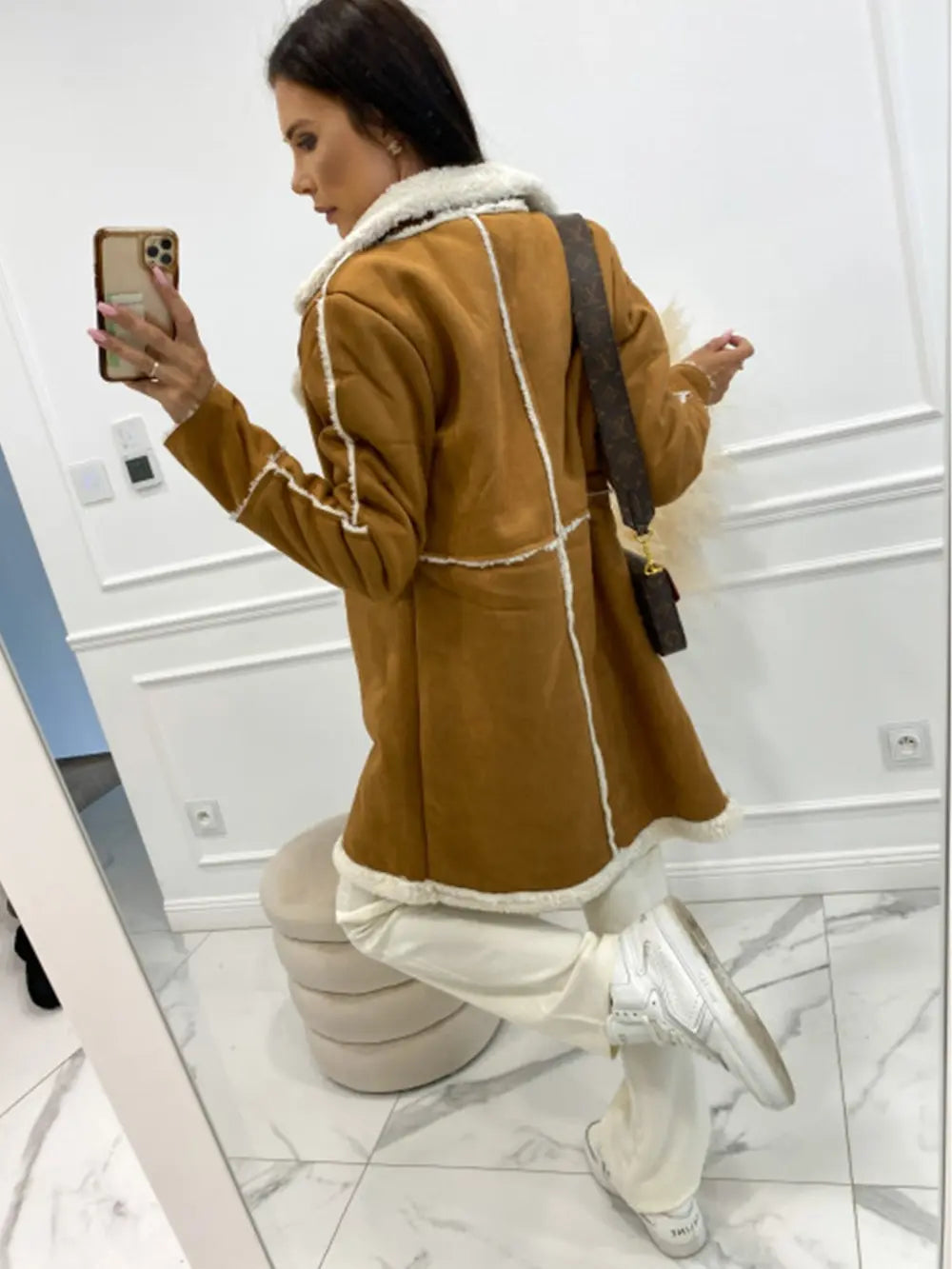 Lapel Collar Exposed Seam Buttoned Coat Easy Apparels