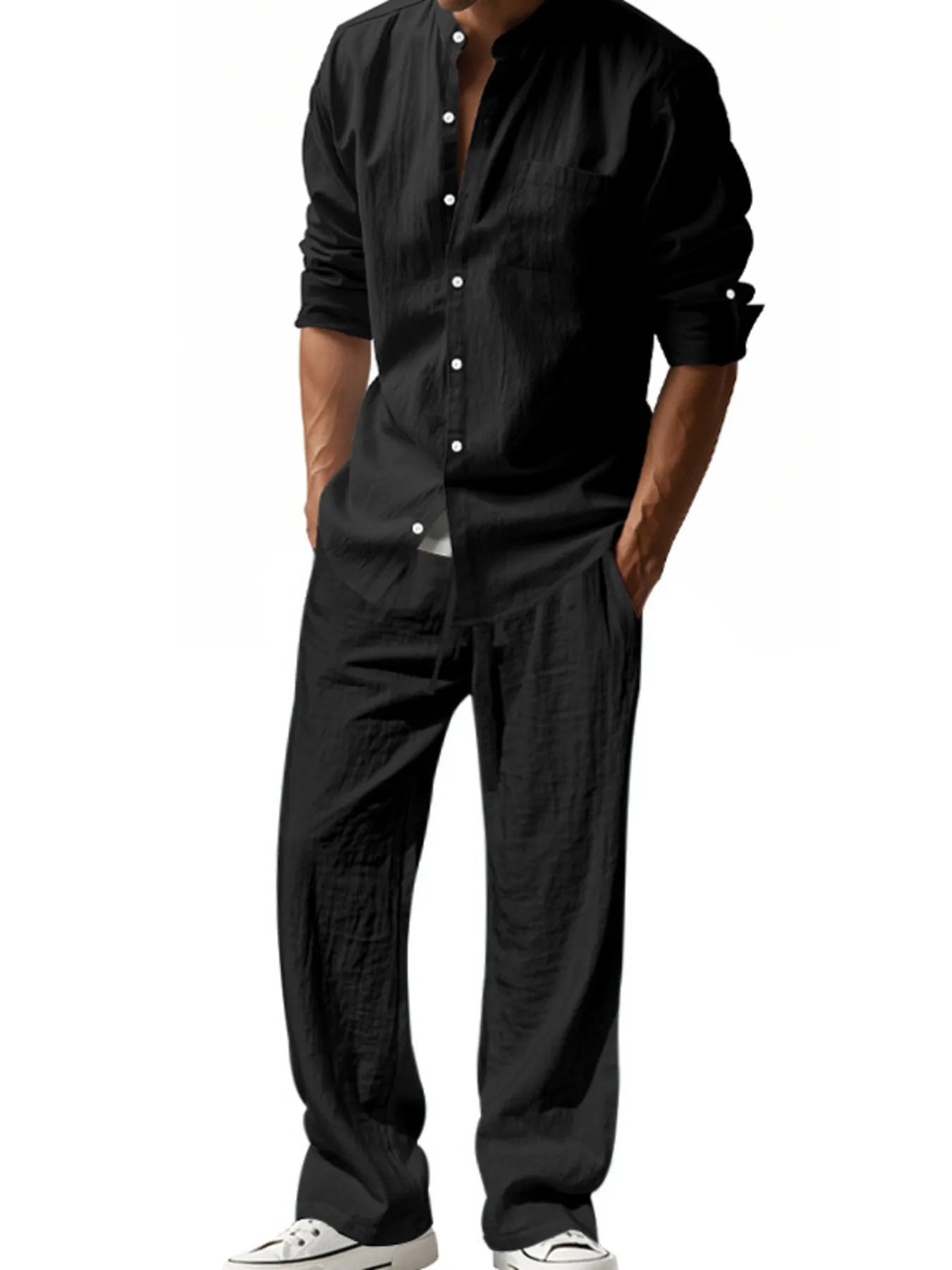Men's Full Size Button Up Shirt and Pants Set Plus Size Easy Apparels