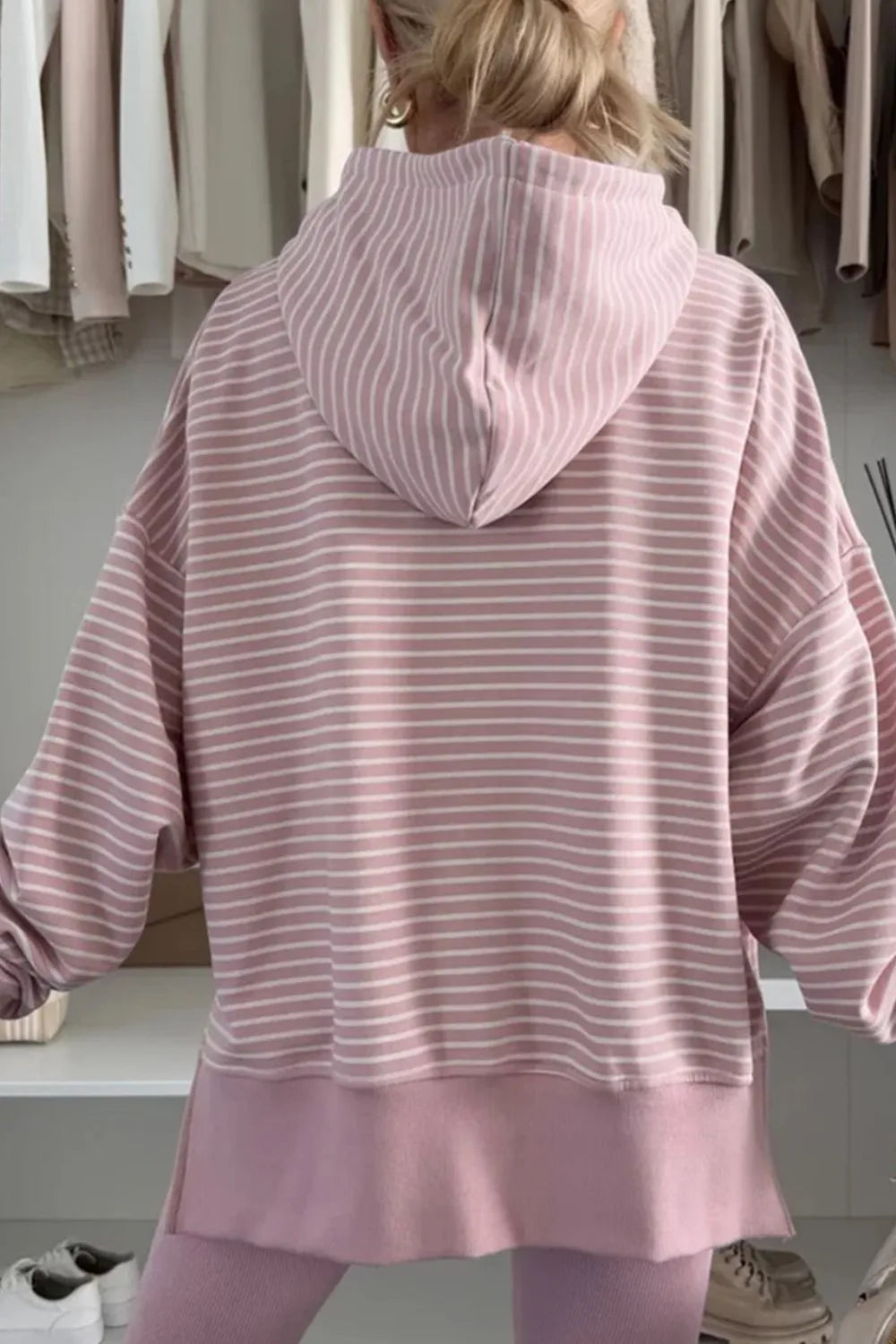 Trendsi Side Slit Striped Oversized Hoodie