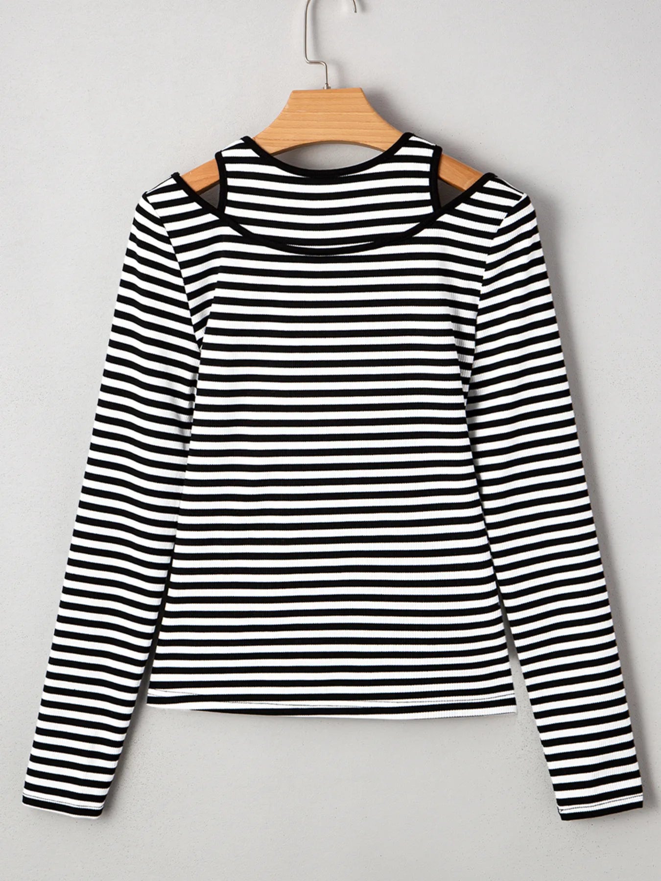 Trendsi Stripe Double-layer Cold Shoulder Long Sleeve Top