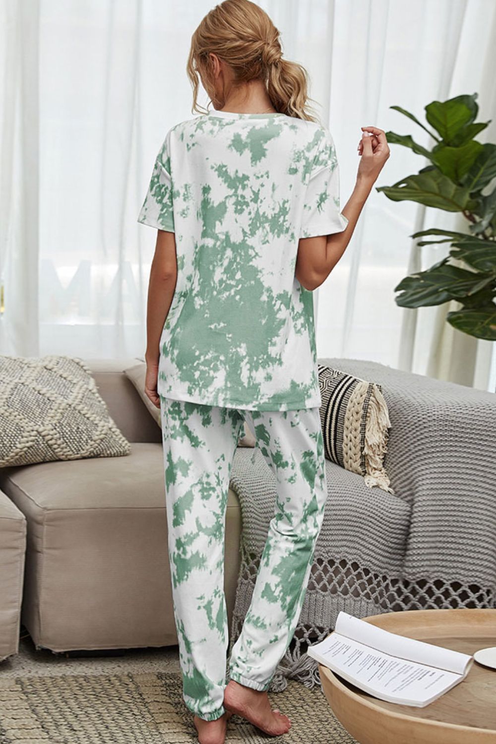 Shiny Tie-Dye Tee and Drawstring Waist Joggers Lounge Set Easy Apparels