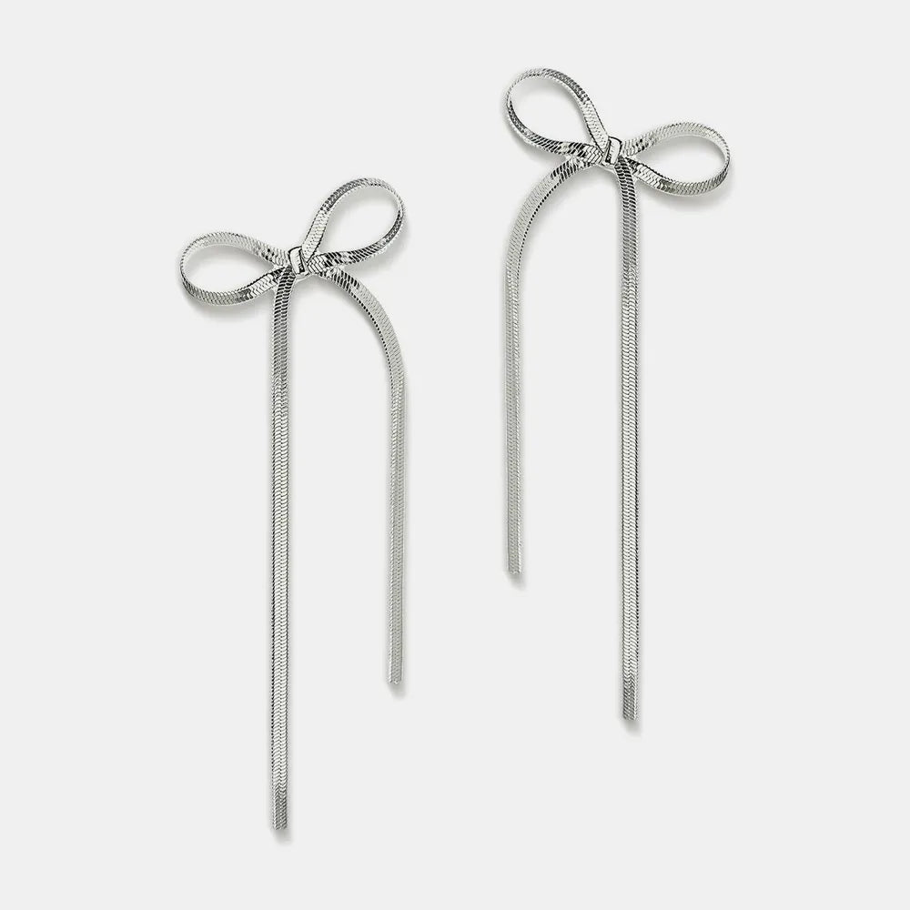 Stainless Steel Bow Bar Earrings Silver One Size Easy Apparels