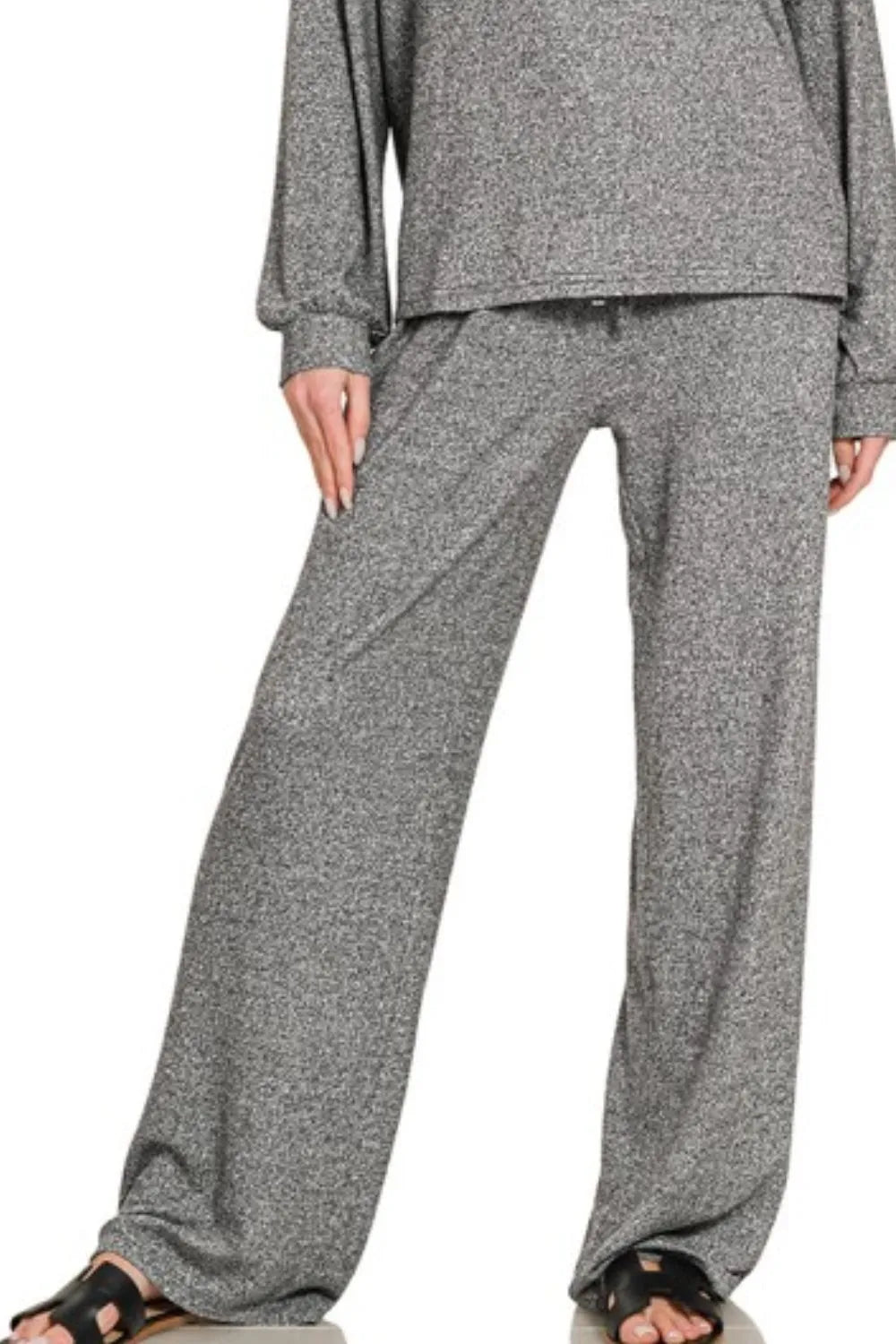 Zenana Soft Melange Hacci Long Slv Tee & Pants Set Easy Apparels