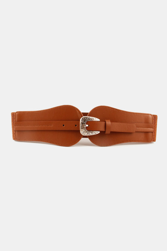 Wide Elastic Belt with Alloy Buckle Caramel One Size Easy Apparels