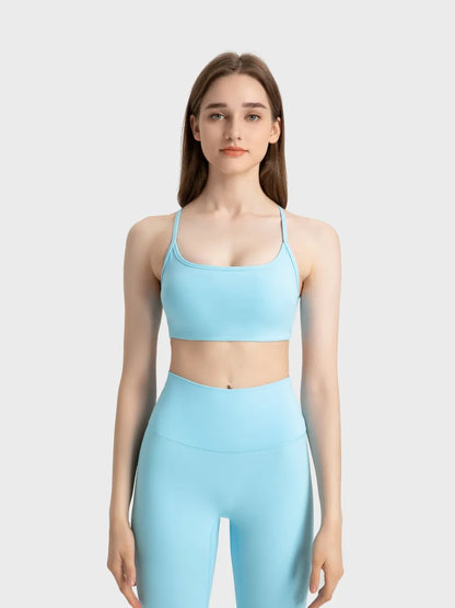 Millennia Crisscross Back Scoop Neck Active Cami with Detachable Chest Pads Easy Apparels
