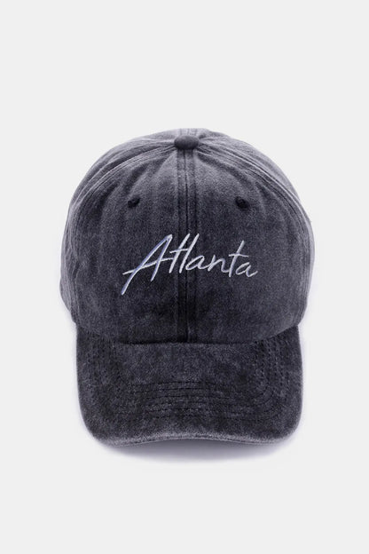 Zenana Washed ATLANTA Embroidered Baseball Cap Atlanta Black One Size Easy Apparels