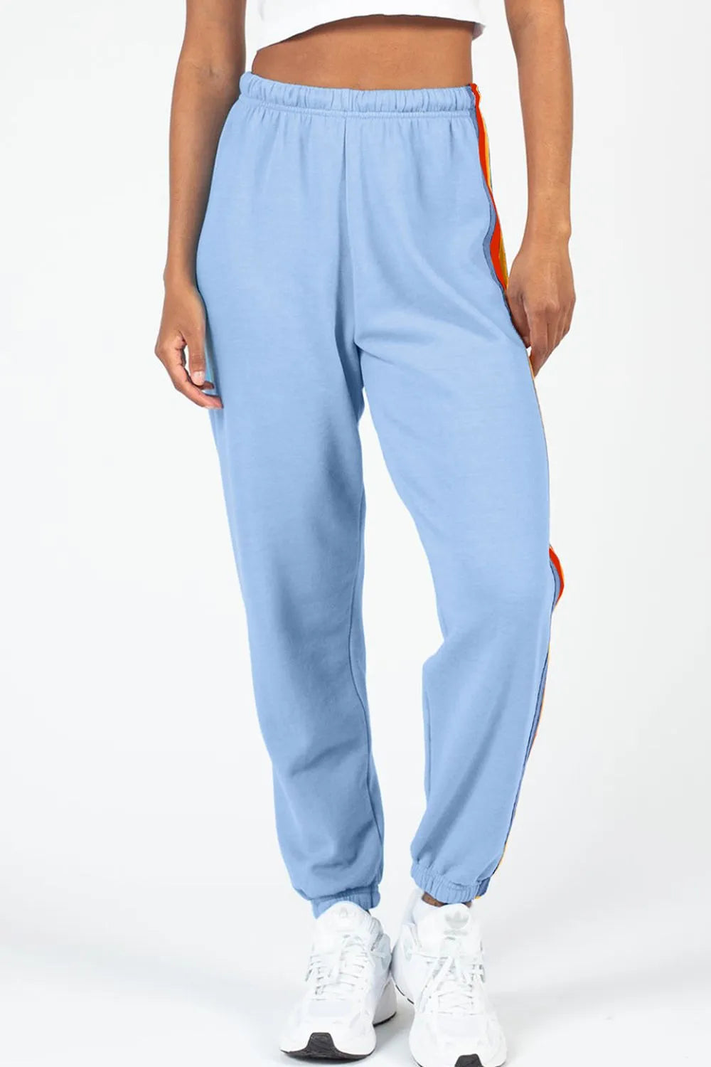 Contrast Striped Elastic Waist Active Pants Easy Apparels