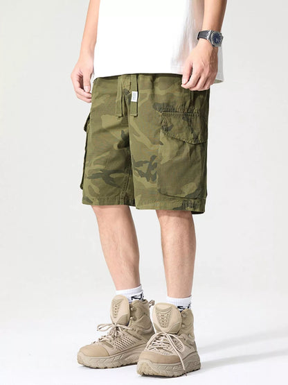 Men's Full Size Drawstring Cargo Shorts Plus Size Camouflage Military Green Easy Apparels