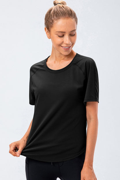 Round Neck Raglan Sleeve Active Tee Black Easy Apparels