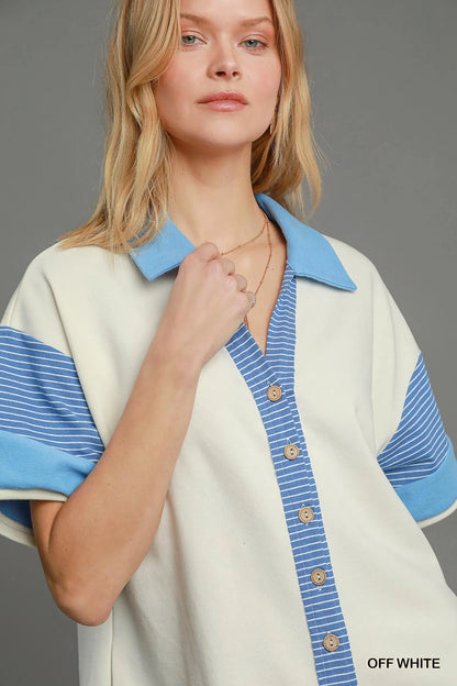 Umgee French Terry Collared Colorblock Romper Easy Apparels