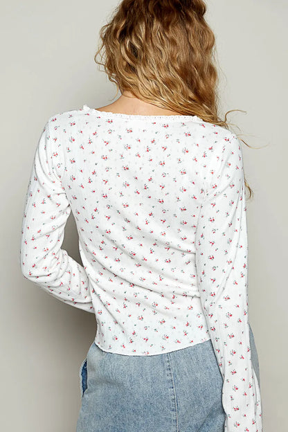 Trendsi POL Floral V-Neck Long Sleeve T-Shirt