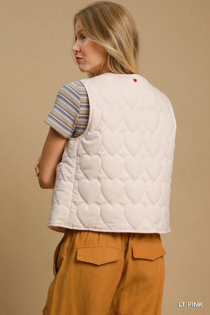 Umgee Heart Quilted Tie-Front Vest Easy Apparels