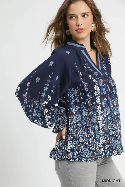 Trendsi Umgee Full Size Floral Vine Print Blouse with Balloon Sleeves Plus Size