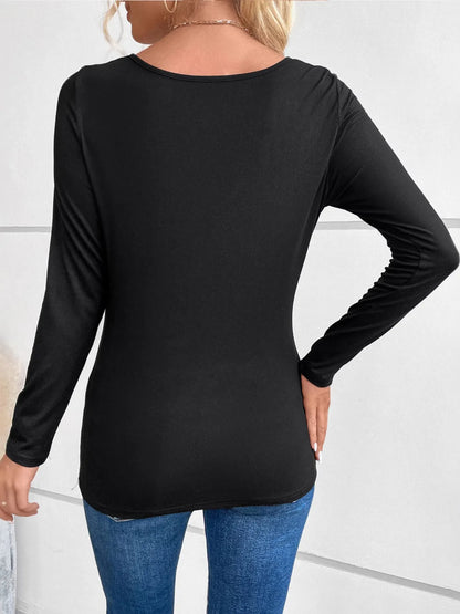 Trendsi Rhinestone Ruched Long Sleeve T-Shirt