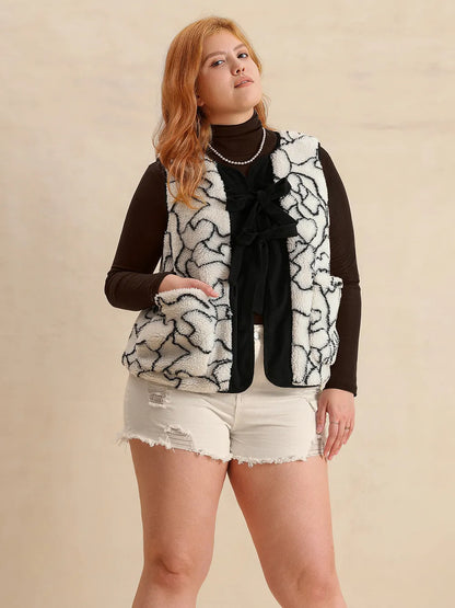 Plus Size Tied Sherpa Vest Coat with Pockets Easy Apparels