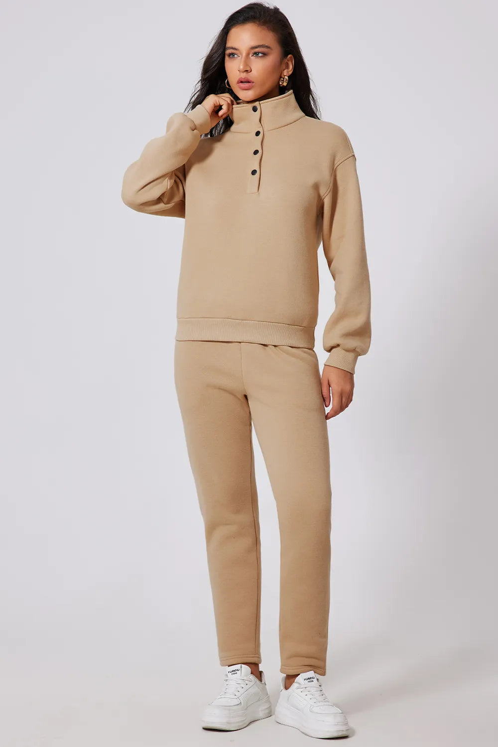 Half Snap Turtleneck Top and Pants Active Set Easy Apparels