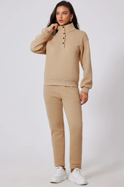 Half Snap Turtleneck Top and Pants Active Set Easy Apparels